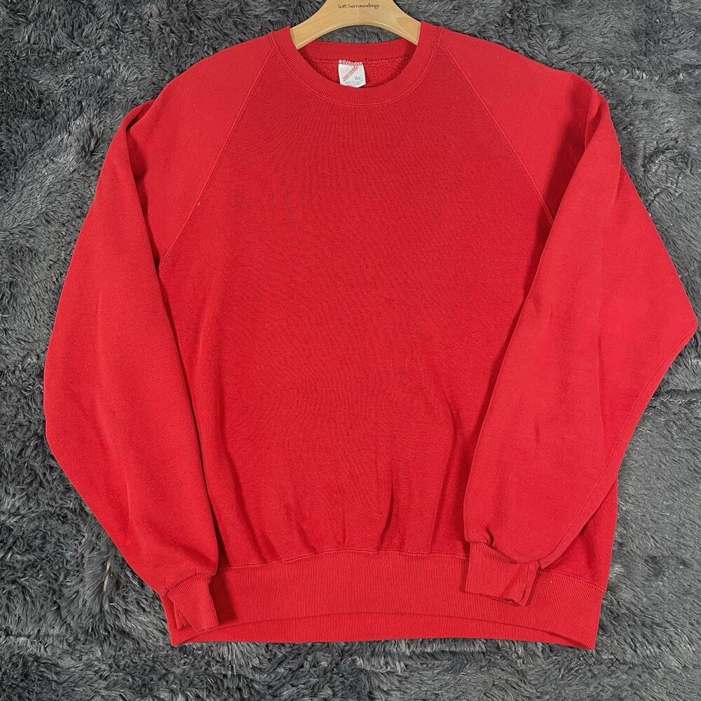 Vintage Jerzees Sweatshirt Men's XL Blank Red Long Sleeve Activewear USA MADE